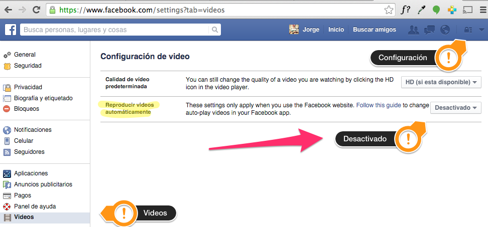 Desactivar reproducción de videos de forma automática de Facebook