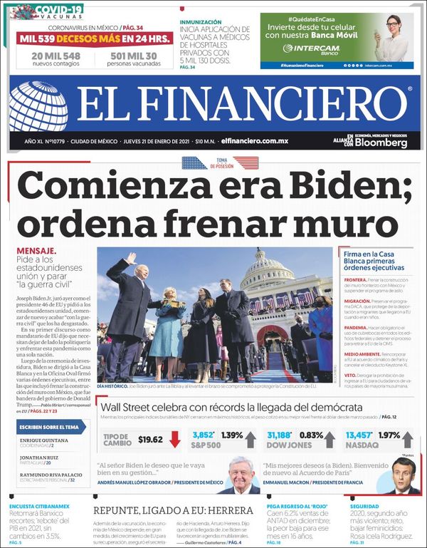 El Financiero, edición del jueves 21 de enero de 2021