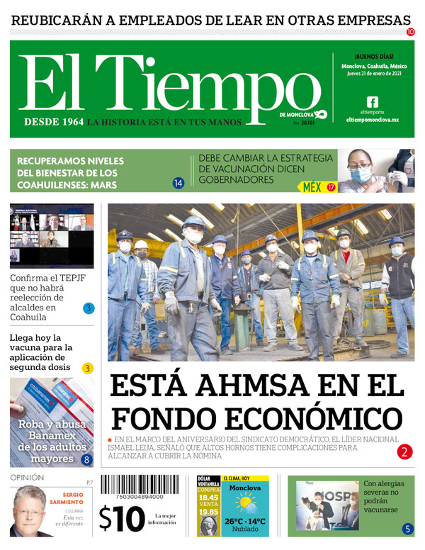 El Tiempo Monclova, edición del jueves 21 de enero de 2021