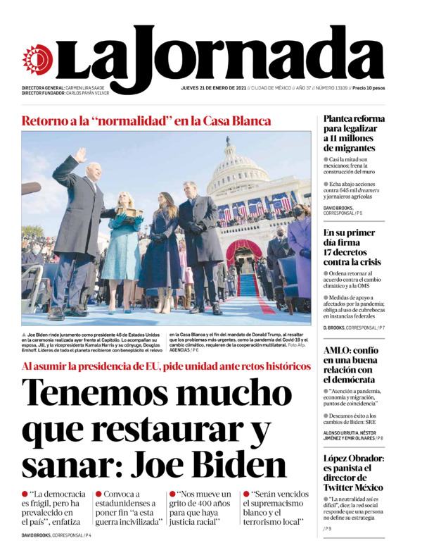 La Jornada, edición del jueves 21 de enero de 2021