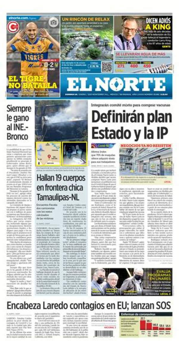 El Norte, edición del domingo 24 de enero de 2021