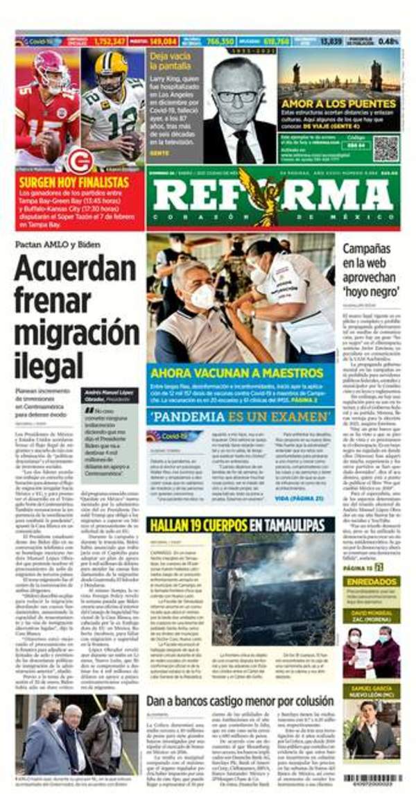 Reforma, edición del domingo 24 de enero de 2021