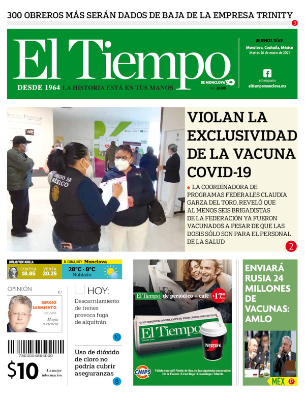 El Tiempo Monclova, edición del martes 26 de enero de 2021