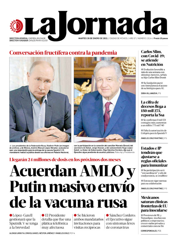 La Jornada, edición del martes 26 de enero de 2021