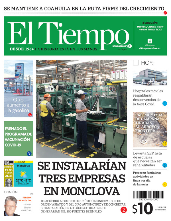 El Tiempo Monclova, edición del viernes 05 de marzo de 2021