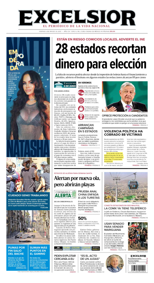 Excelsior, edición del viernes 05 de marzo de 2021