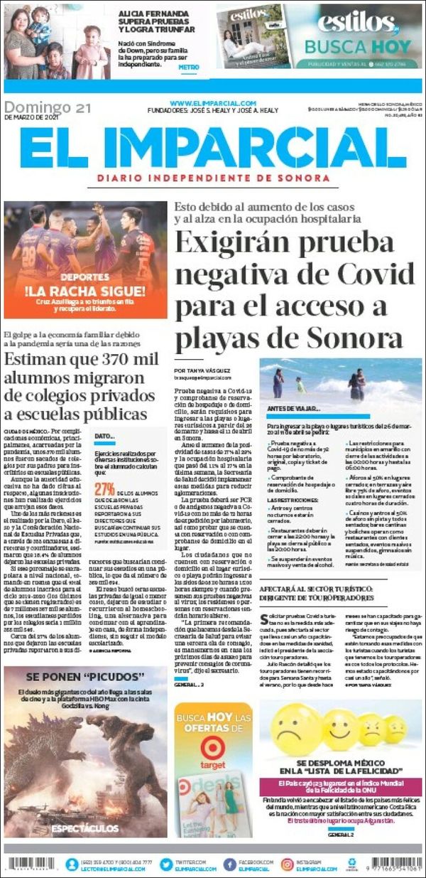 El Imparcial, edición del domingo 21 de marzo de 2021