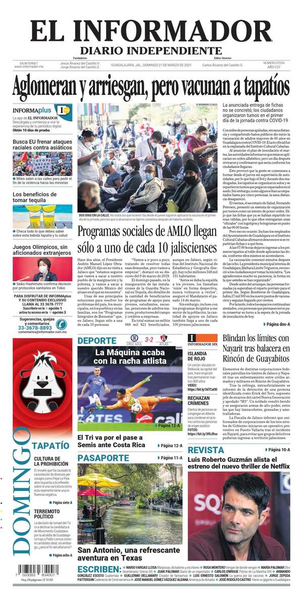 El Informador, edición del domingo 21 de marzo de 2021