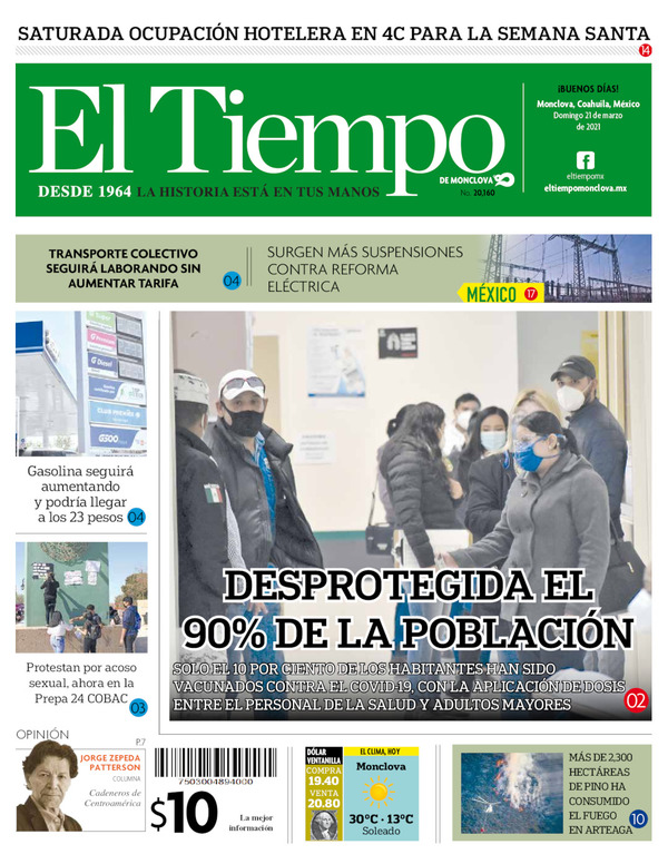 El Tiempo Monclova, edición del domingo 21 de marzo de 2021