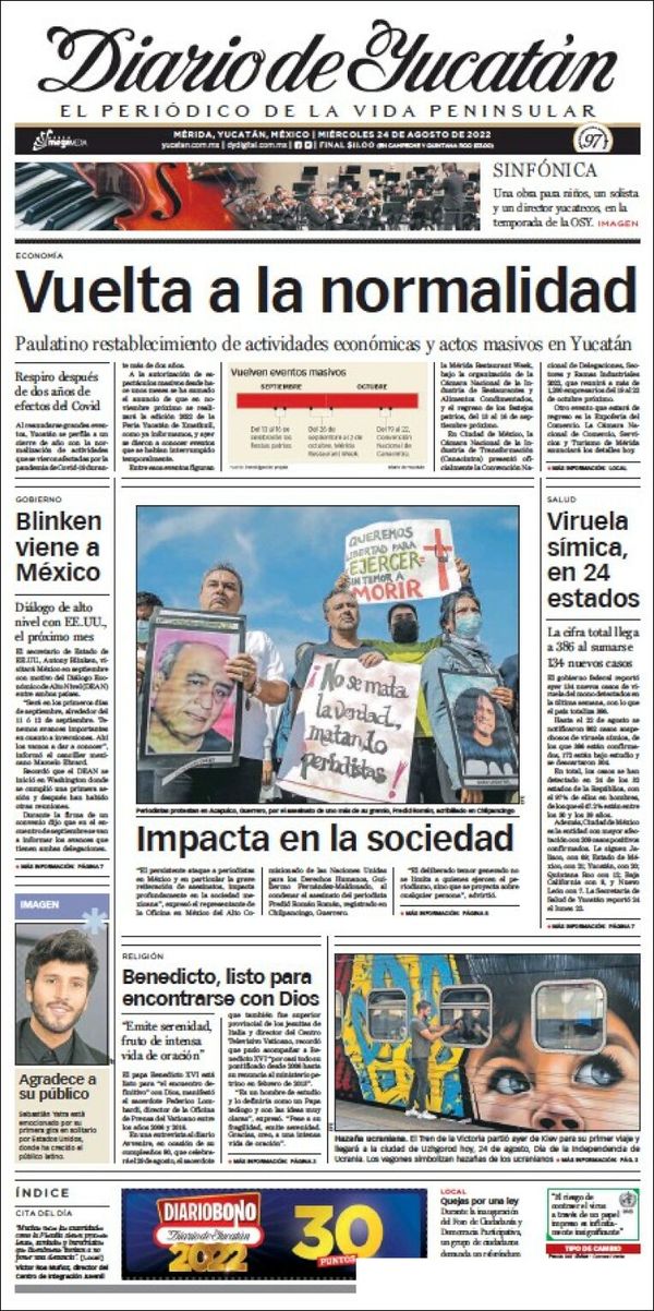 El Diario de Yucatán, edición del miércoles 24 de agosto de 2022