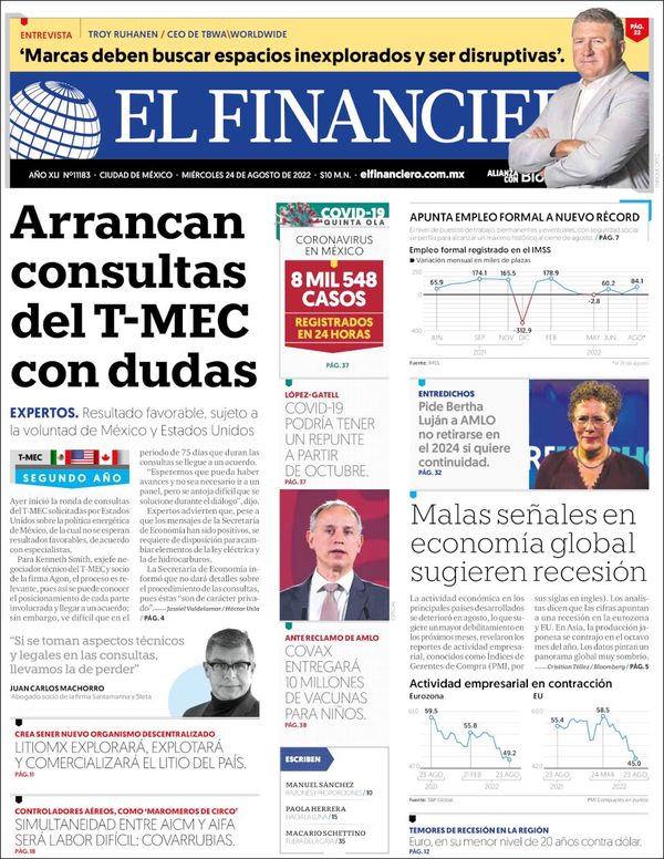 El Financiero, edición del miércoles 24 de agosto de 2022