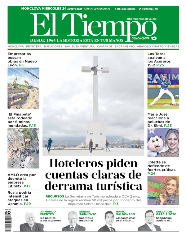 El Tiempo Monclova, edición del miércoles 24 de agosto de 2022