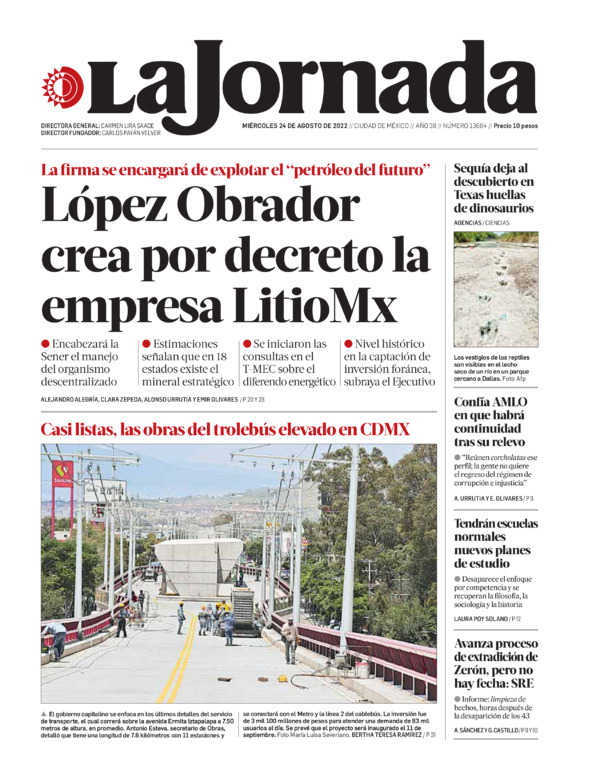 La Jornada, edición del miércoles 24 de agosto de 2022