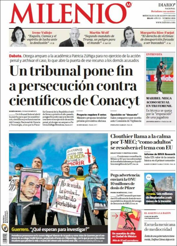 Milenio, edición del miércoles 24 de agosto de 2022