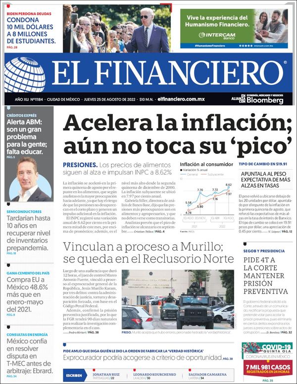 El Financiero, edición del jueves 25 de agosto de 2022