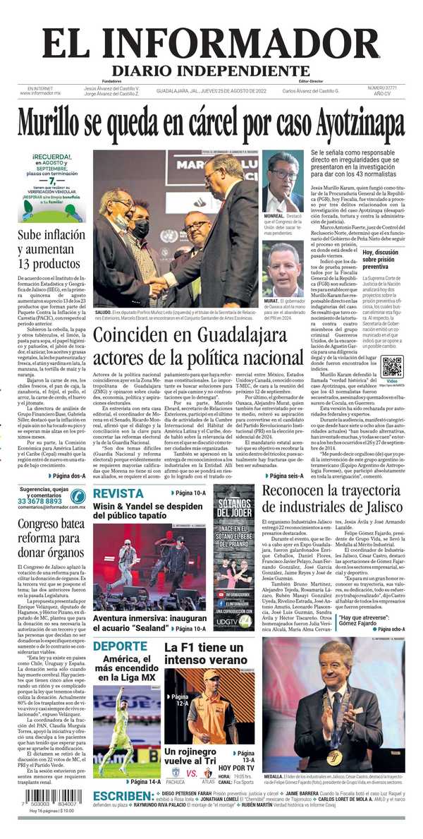 El Informador, edición del jueves 25 de agosto de 2022