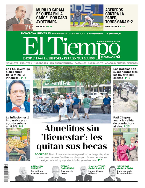 El Tiempo Monclova, edición del jueves 25 de agosto de 2022