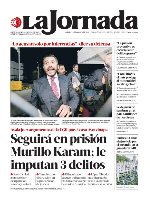 La Jornada, edición del jueves 25 de agosto de 2022