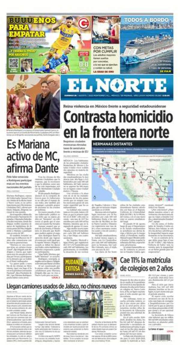 El Norte, edición del domingo 28 de agosto de 2022