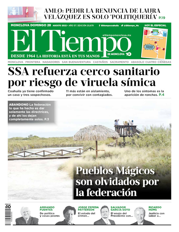 El Tiempo Monclova, edición del domingo 28 de agosto de 2022