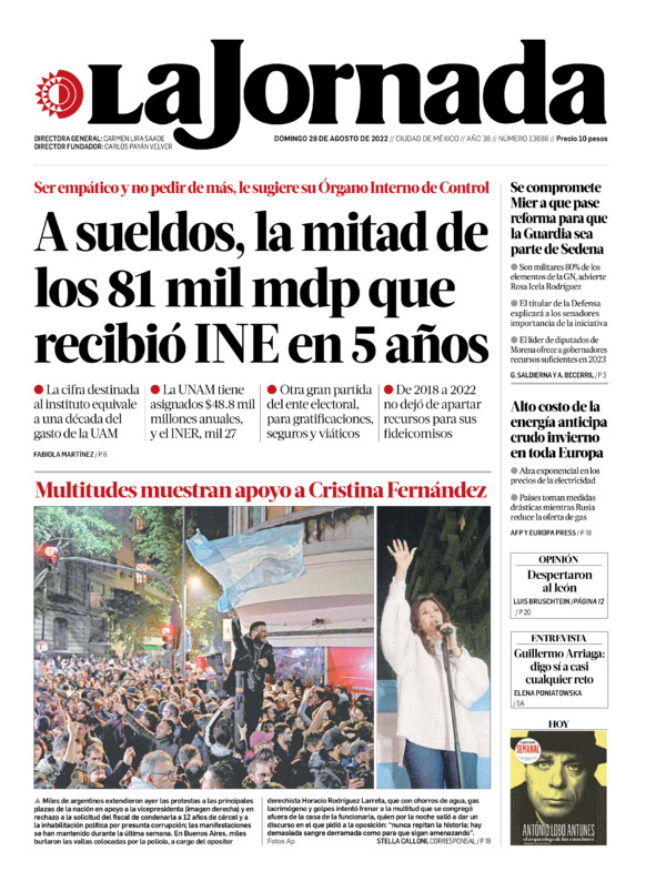 La Jornada, edición del domingo 28 de agosto de 2022