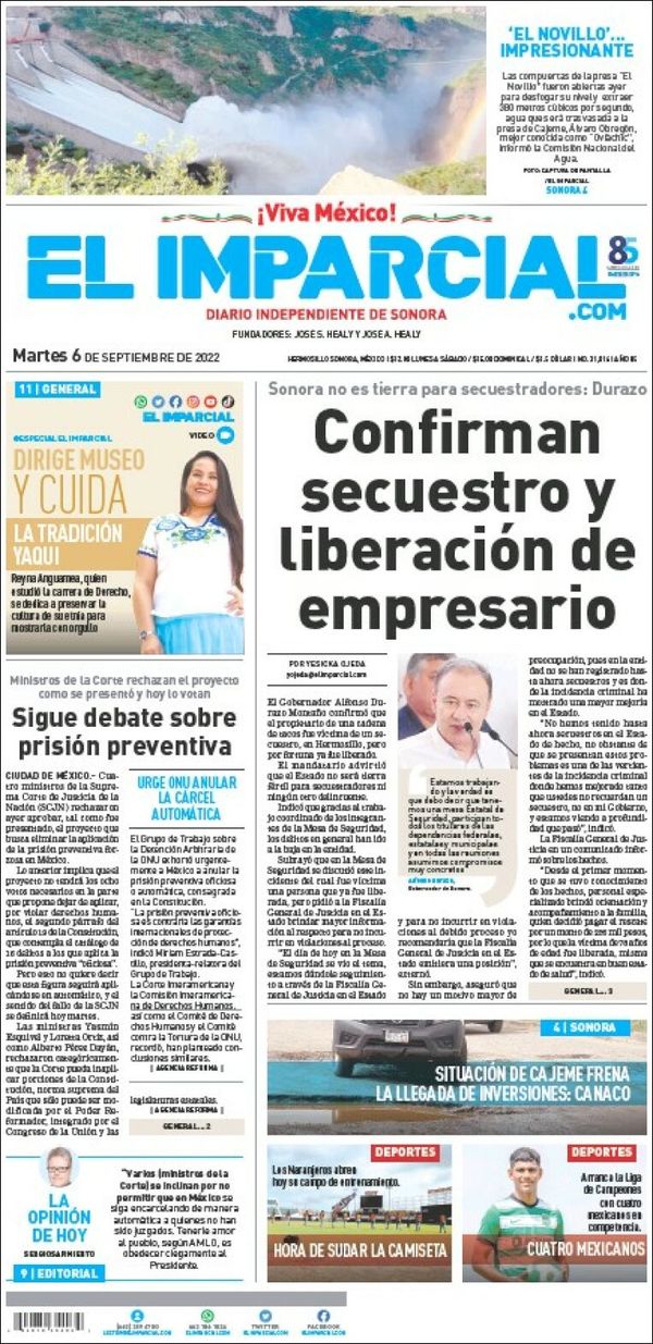 El Imparcial, edición del martes 06 de septiembre de 2022