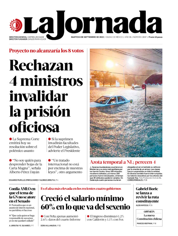 La Jornada, edición del martes 06 de septiembre de 2022