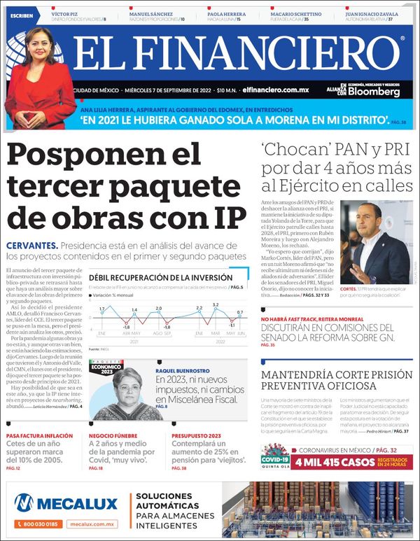 El Financiero, edición del miércoles 07 de septiembre de 2022