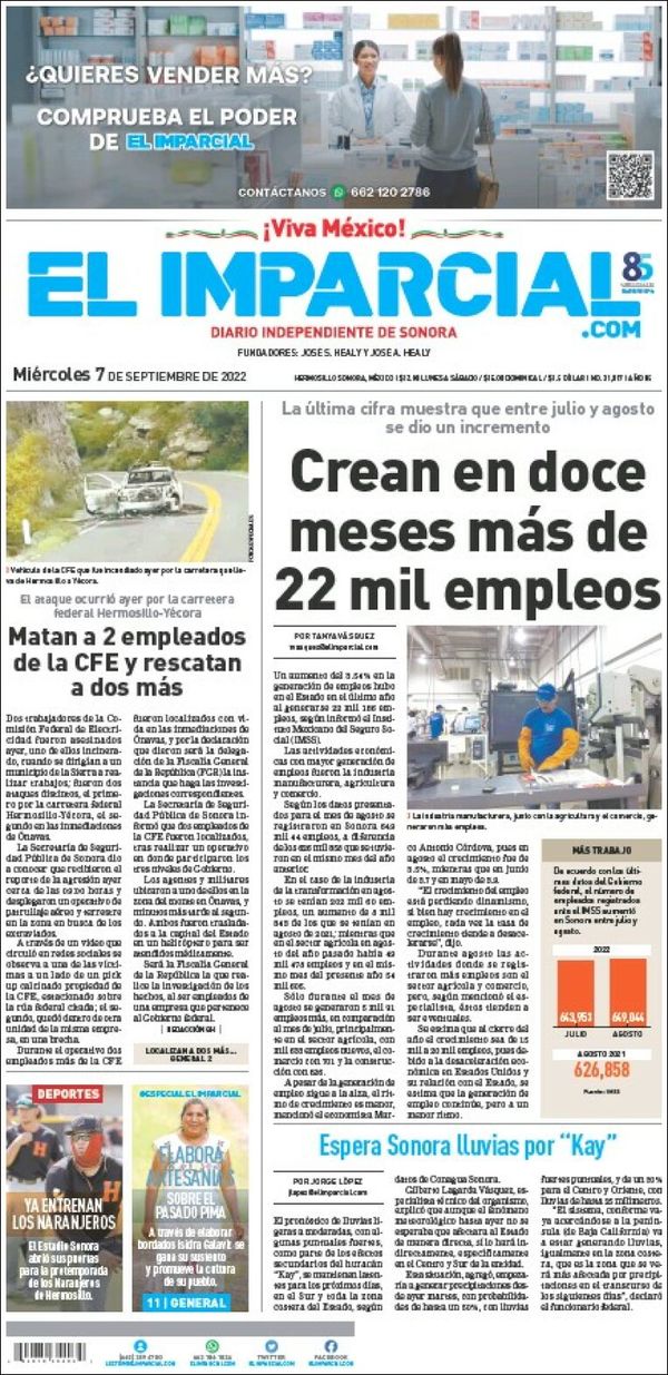 El Imparcial, edición del miércoles 07 de septiembre de 2022