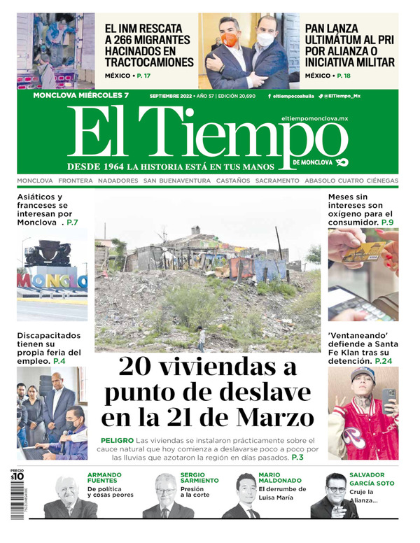 El Tiempo Monclova, edición del miércoles 07 de septiembre de 2022