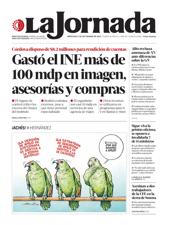 La Jornada, edición del miércoles 07 de septiembre de 2022