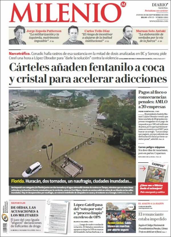 Milenio, edición del jueves 29 de septiembre de 2022