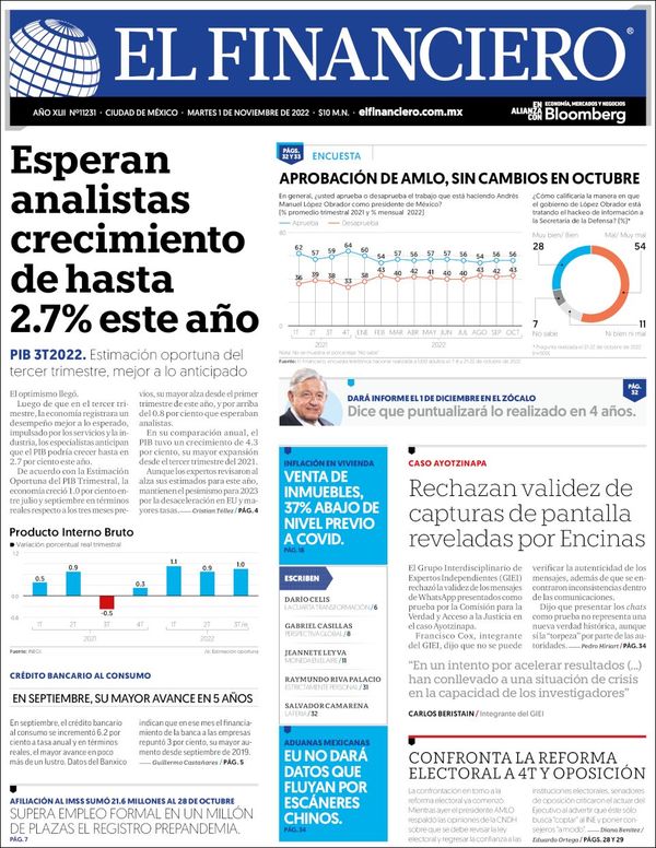 El Financiero, edición del martes 01 de noviembre de 2022