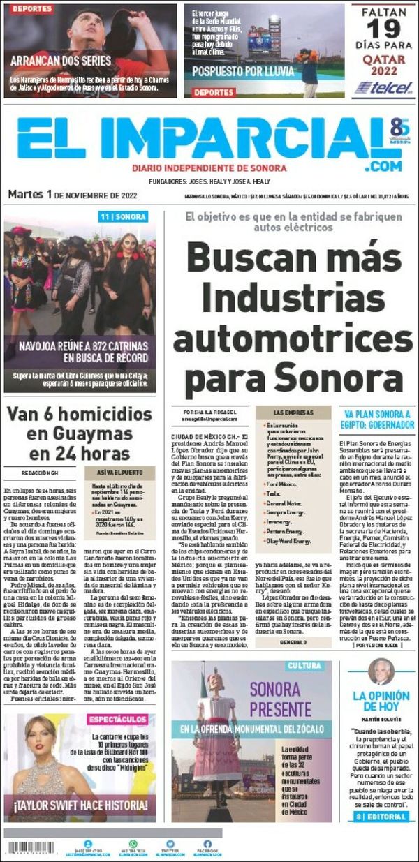 El Imparcial, edición del martes 01 de noviembre de 2022