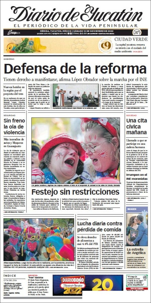 El Diario de Yucatán, edición del sábado 12 de noviembre de 2022