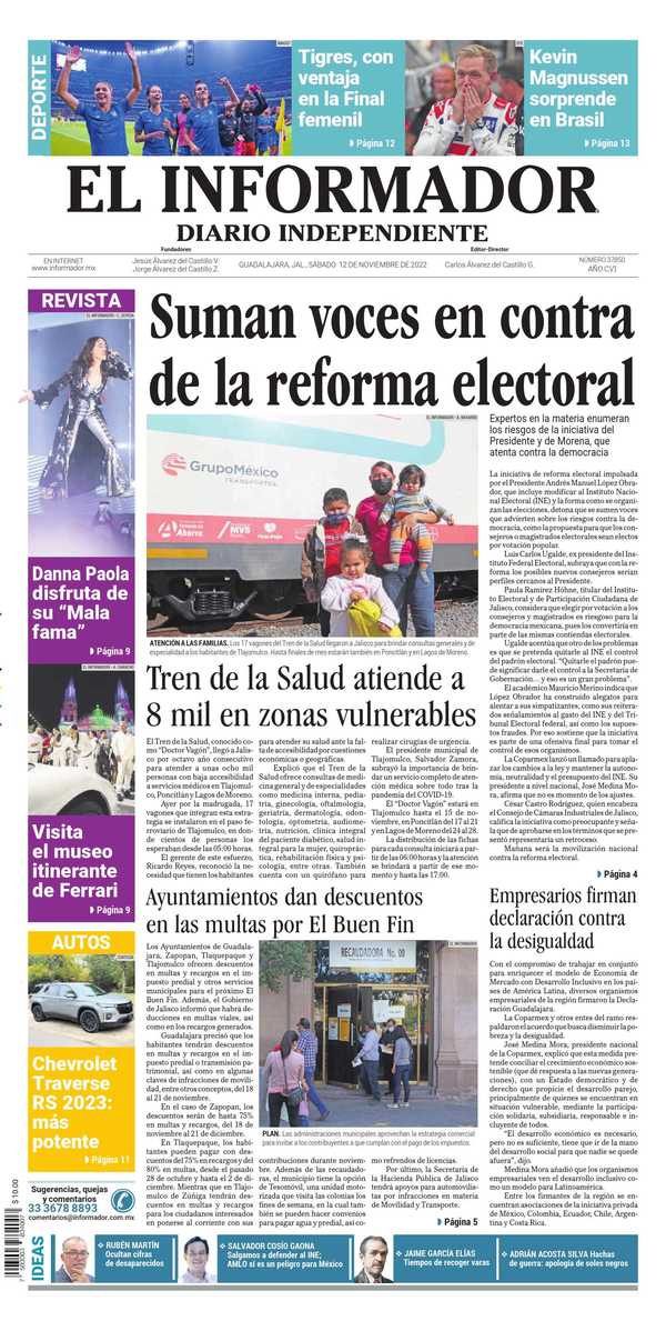 El Informador, edición del sábado 12 de noviembre de 2022