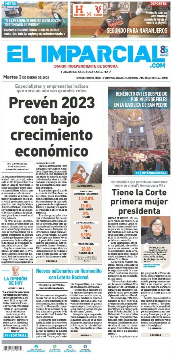 El Imparcial, edición del martes 03 de enero de 2023