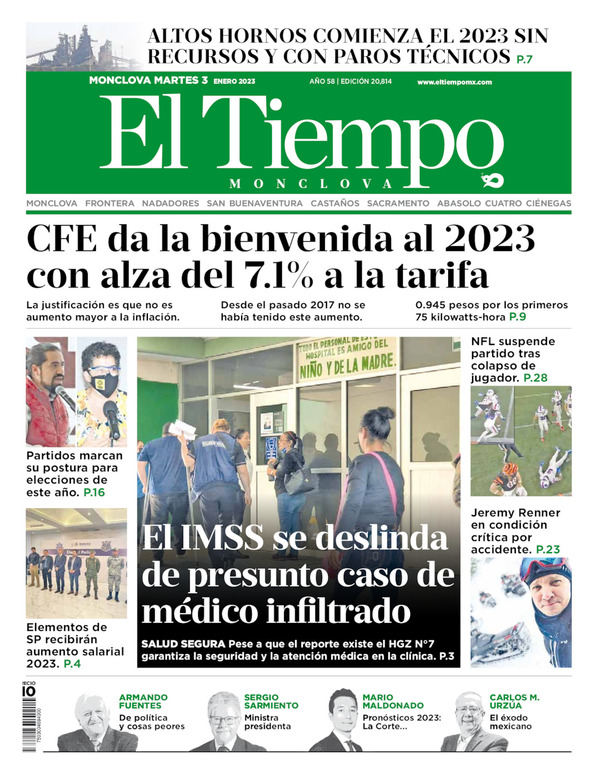 El Tiempo Monclova, edición del martes 03 de enero de 2023