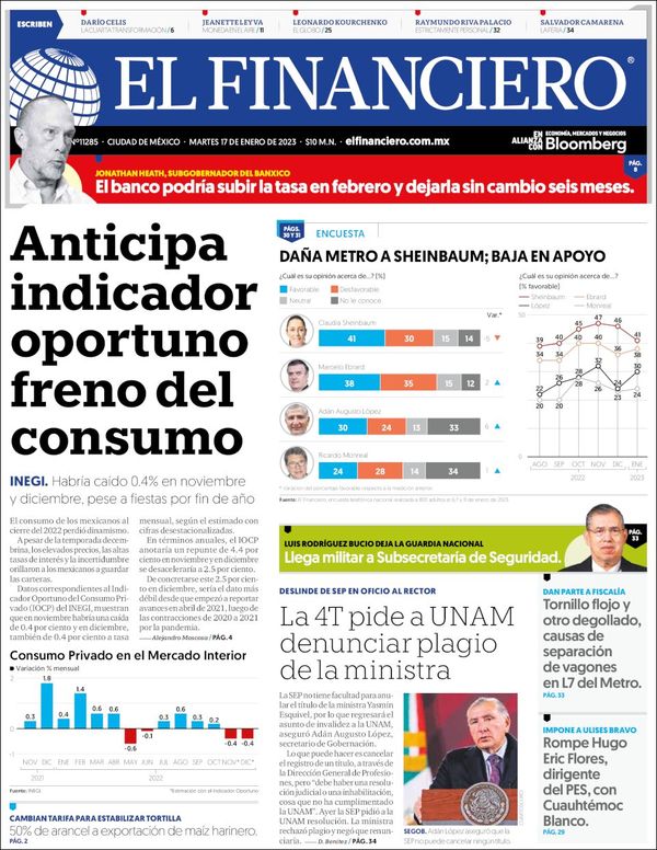 El Financiero, edición del martes 17 de enero de 2023