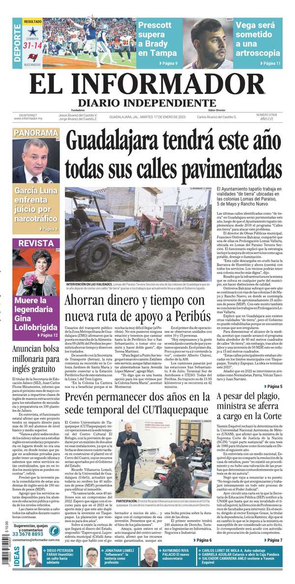 El Informador, edición del martes 17 de enero de 2023