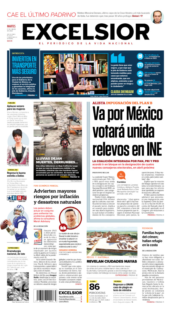 Excelsior, edición del martes 17 de enero de 2023