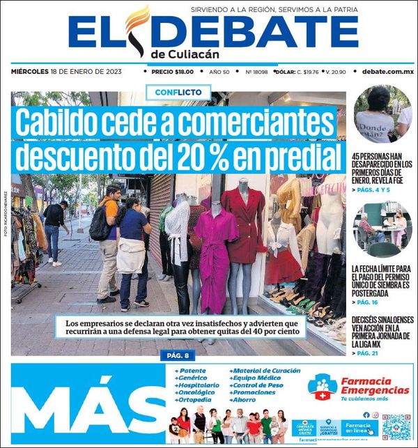 El Debate Culiacán, edición del miércoles 18 de enero de 2023