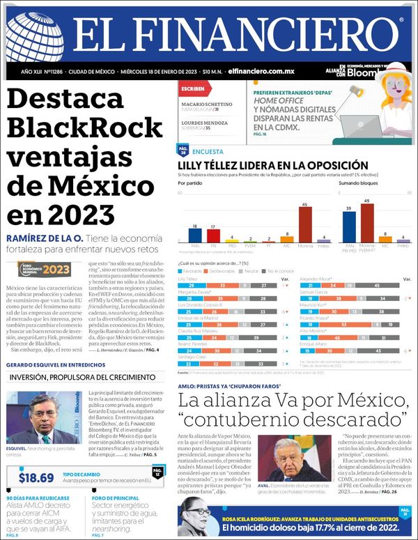 El Financiero, edición del miércoles 18 de enero de 2023