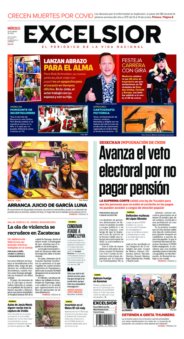 Excelsior, edición del miércoles 18 de enero de 2023