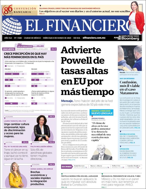 Las portadas impresas de los periódicos más importantes de México,  miércoles 8 de marzo de 2023