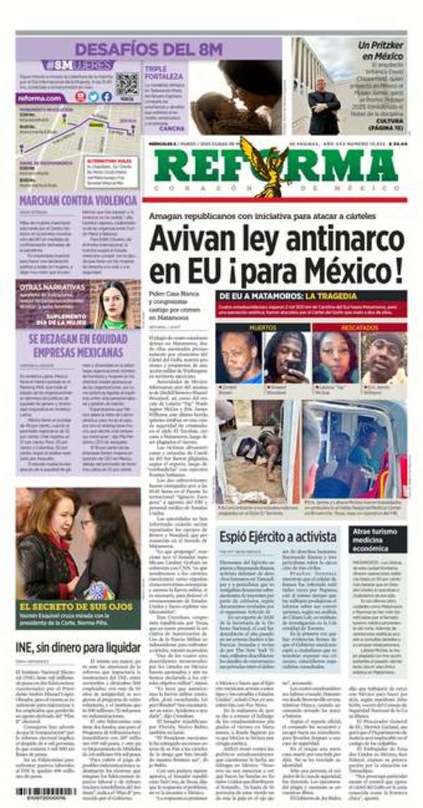 Las portadas impresas de los periódicos más importantes de México,  miércoles 8 de marzo de 2023