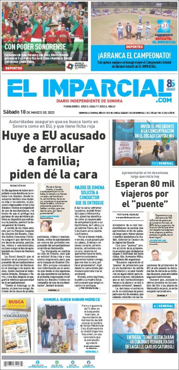 El Imparcial, edición del sábado 18 de marzo de 2023 El Imparcial, edición del sábado 18 de marzo de 2023