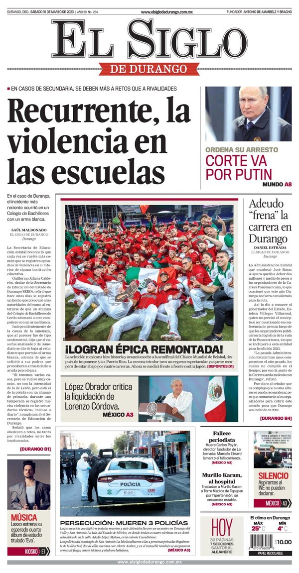 El Siglo de Durango, edición del sábado 18 de marzo de 2023 El Siglo de Durango, edición del sábado 18 de marzo de 2023