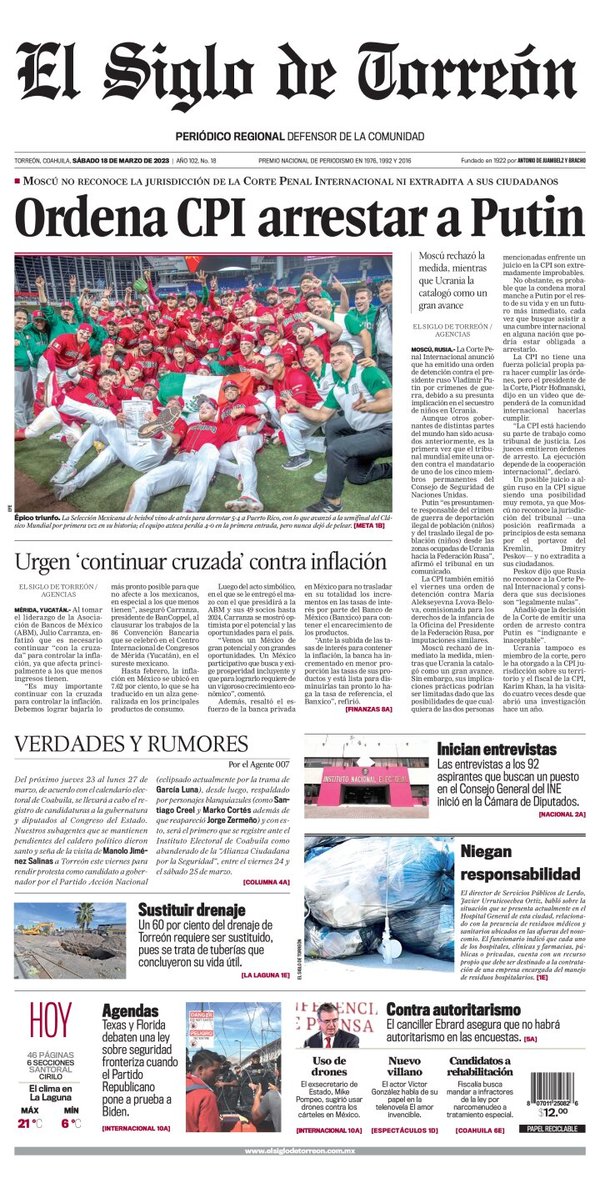 El Siglo de Torreón, edición del sábado 18 de marzo de 2023 El Siglo de Torreón, edición del sábado 18 de marzo de 2023