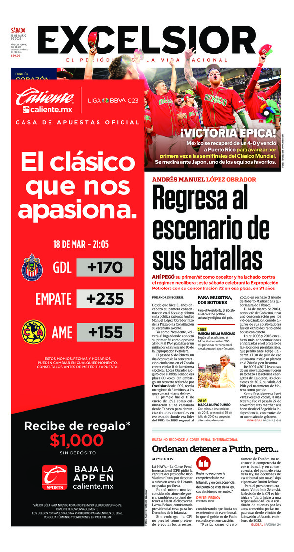 Excelsior, edición del sábado 18 de marzo de 2023 Excelsior, edición del sábado 18 de marzo de 2023